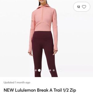 NEW Lululemon Break A Trail 1/2 Zip Hoodie Pink Pastel 6